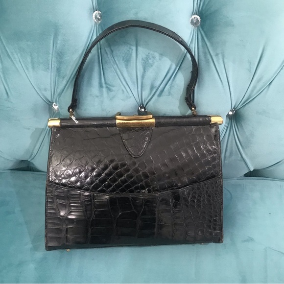 Vintage Alligator Skin Swagger  black Handbag - Picture 2 of 16